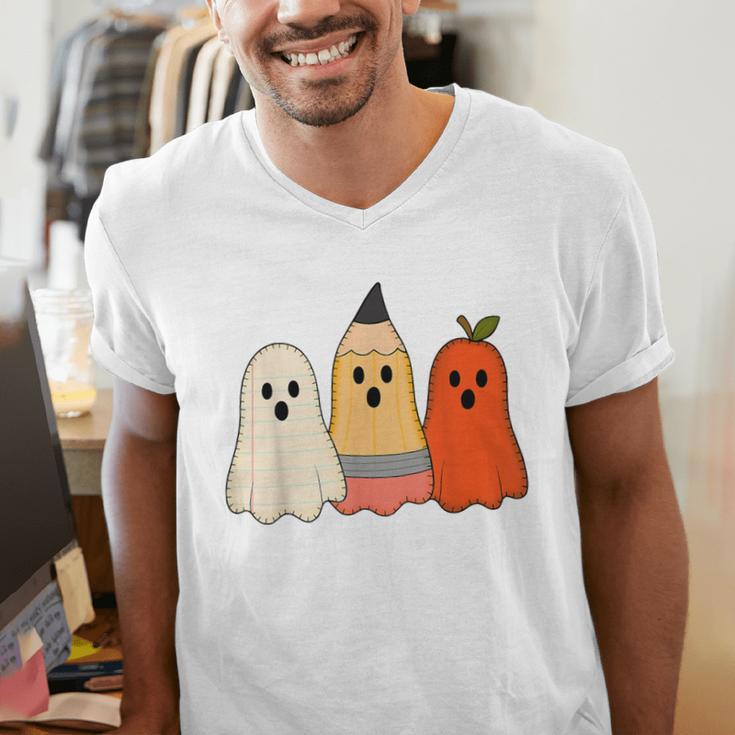 Retro Pencil Ghost Boo Spooky Teacher Halloween Costume Men's V-Neck T-Shirt, funny gift Retro Pencil Ghost Boo Spooky Teacher Halloween Costume Men's V-Neck T-Shirt, funny gift