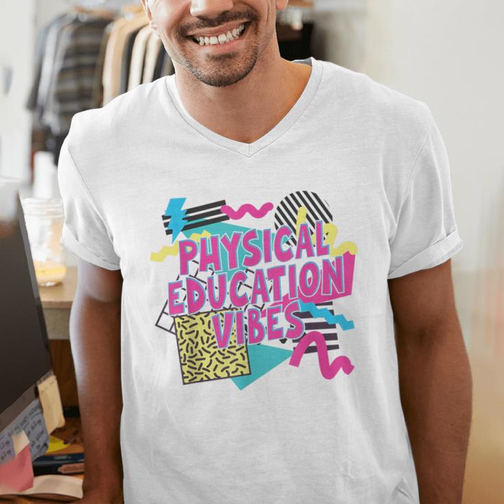 Retro Physical Education Vibes Gym Teacher Phys Ed Teacher Men's V-Neck T-Shirt, funny gift