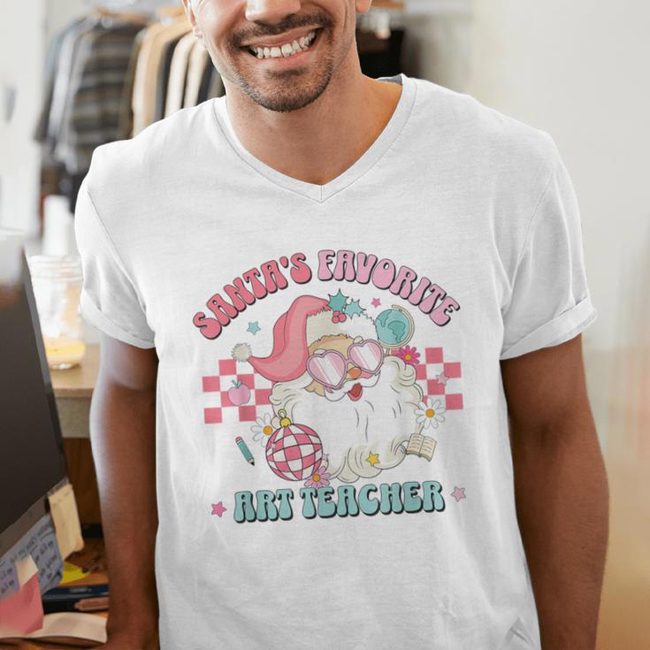 Retro Pink Christmas Santa's Favorite Art Teacher Artist Men's V-Neck T-Shirt, funny gift Retro Pink Christmas Santa's Favorite Art Teacher Artist Men's V-Neck T-Shirt, funny gift