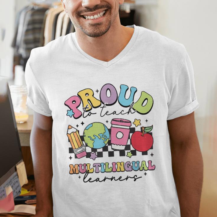 Retro Proud To Teach Multilingual Learners English Teacher Men's V-Neck T-Shirt, English Teacher Shirts, funny gift Retro Proud To Teach Multilingual Learners English Teacher Men's V-Neck T-Shirt, English Teacher Shirts, funny gift