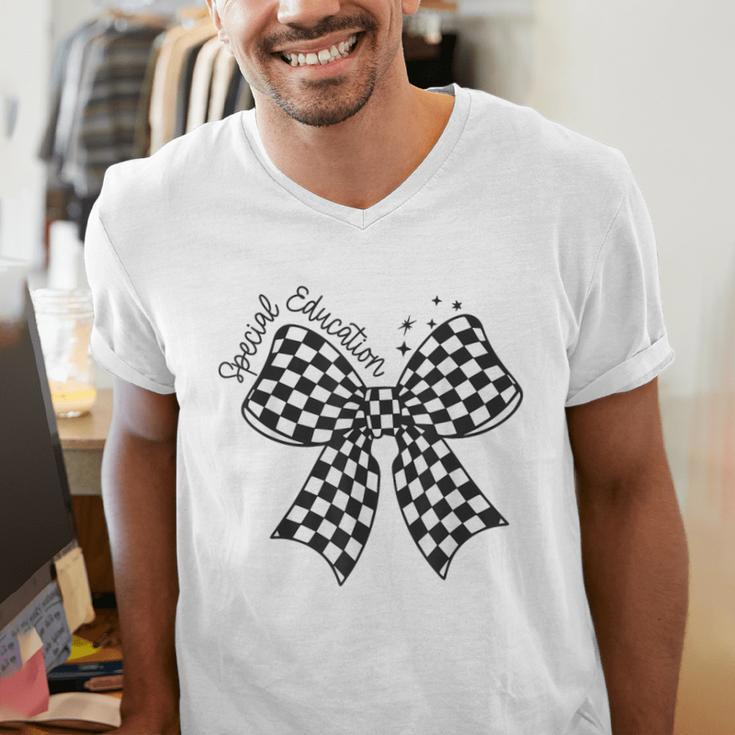 Retro Special Education Squad Coquette Bow SPED Teacher Men's V-Neck T-Shirt, funny gift Retro Special Education Squad Coquette Bow SPED Teacher Men's V-Neck T-Shirt, funny gift
