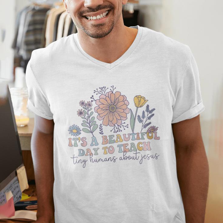 Retro I Teach Tiny Humans About Jesus Christian Teacher Men's V-Neck T-Shirt, funny gift Retro I Teach Tiny Humans About Jesus Christian Teacher Men's V-Neck T-Shirt, funny gift
