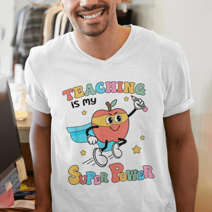 Retro Teaching Is My Superpower Apple Teacher Appreciation Men's V-Neck T-Shirt, funny gift Retro Teaching Is My Superpower Apple Teacher Appreciation Men's V-Neck T-Shirt, funny gift