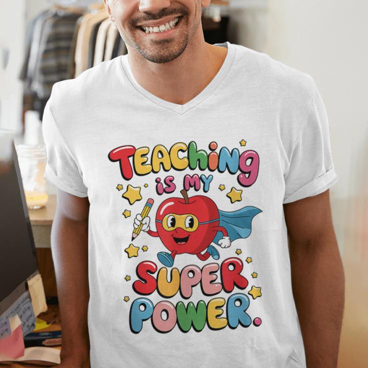 Retro Teaching Is My Superpower Apple Teacher Appreciation Men's V-Neck T-Shirt, funny gift Retro Teaching Is My Superpower Apple Teacher Appreciation Men's V-Neck T-Shirt, funny gift