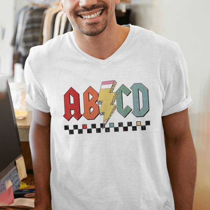 Rock Abcd Back To School Abcd Preschool Teacher Appreciation Men's V-Neck T-Shirt, funny gift Rock Abcd Back To School Abcd Preschool Teacher Appreciation Men's V-Neck T-Shirt, funny gift
