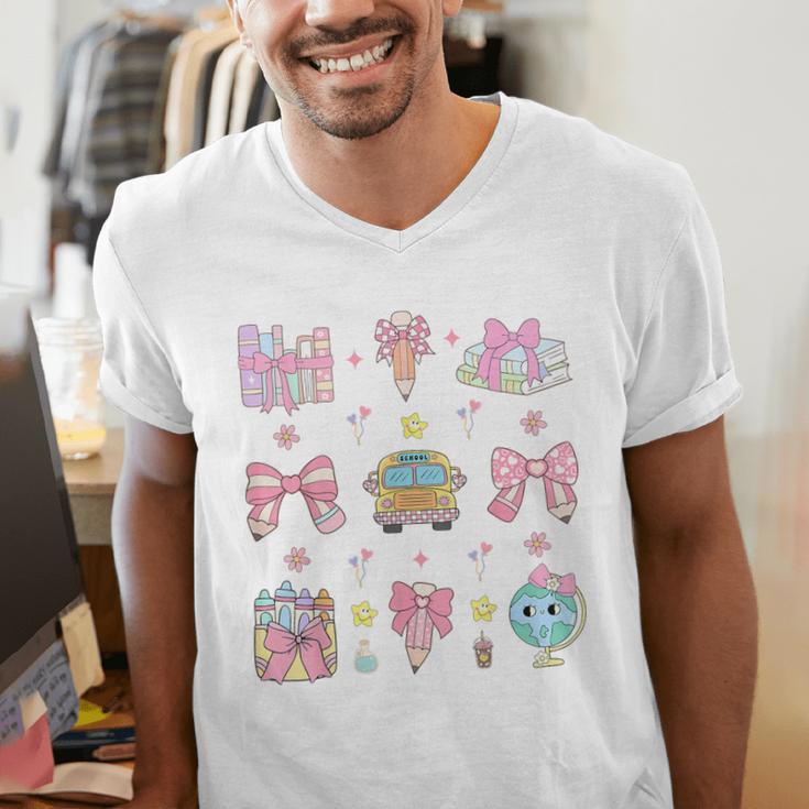 School Pencils And Bows Teacher Bow Coquette Pencil Girls Men's V-Neck T-Shirt, funny gift School Pencils And Bows Teacher Bow Coquette Pencil Girls Men's V-Neck T-Shirt, funny gift