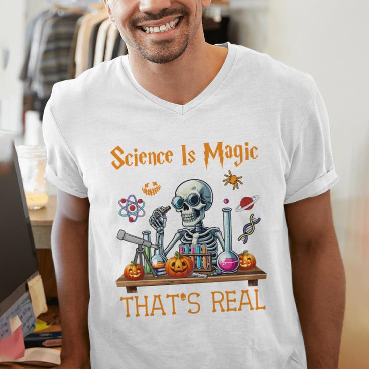 Science Is Magic Halloween Skeleton Students Teacher Men's V-Neck T-Shirt, Science Teacher Shirts, funny gift Science Is Magic Halloween Skeleton Students Teacher Men's V-Neck T-Shirt, Science Teacher Shirts, funny gift