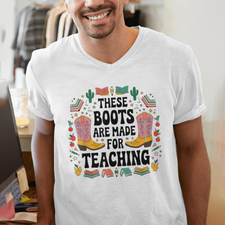 These Boots Are Made Teaching Western Cowboy Teacher Men's V-Neck T-Shirt, funny gift These Boots Are Made Teaching Western Cowboy Teacher Men's V-Neck T-Shirt, funny gift