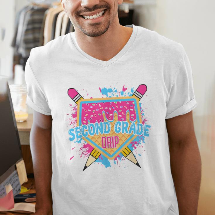Second Grade Drip Ice Cream Home Plate Baseball Teachers Kid Men's V-Neck T-Shirt, funny gift Second Grade Drip Ice Cream Home Plate Baseball Teachers Kid Men's V-Neck T-Shirt, funny gift