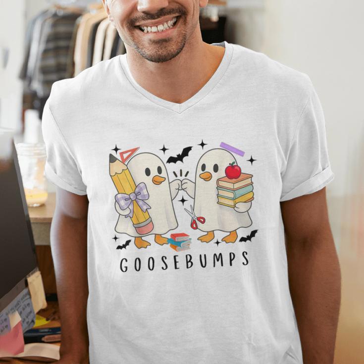 Silly Goose Spooky Teacher Halloween Cute Goosebumps Men's V-Neck T-Shirt, funny gift Silly Goose Spooky Teacher Halloween Cute Goosebumps Men's V-Neck T-Shirt, funny gift