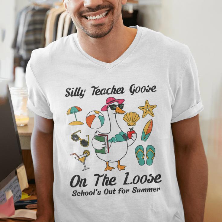 Silly Teacher Goose On The Loose School Out Summer Women Men Men's V-Neck T-Shirt, funny gift Silly Teacher Goose On The Loose School Out Summer Women Men Men's V-Neck T-Shirt, funny gift