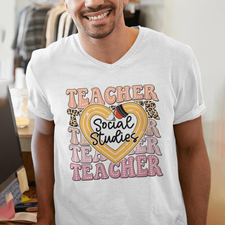 Social Studies Teacher Pencil Heart Leopard Back To School Men's V-Neck T-Shirt, funny gift Social Studies Teacher Pencil Heart Leopard Back To School Men's V-Neck T-Shirt, funny gift