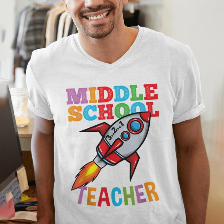 Space Middle School Teacher Back To School Men Women Kids Men's V-Neck T-Shirt, funny gift