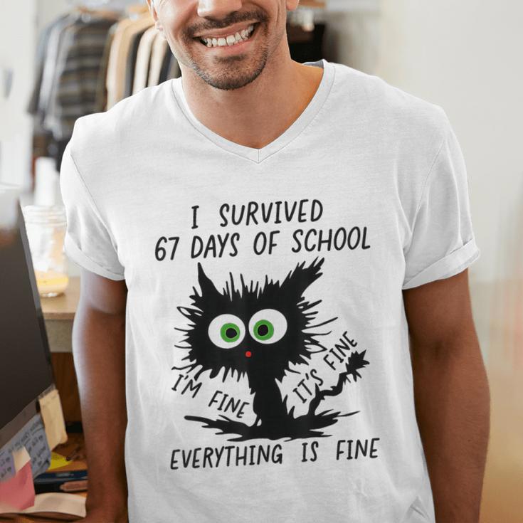 I Survived 67 Days Of School Teachers Students Humor Men's V-Neck T-Shirt, funny gift I Survived 67 Days Of School Teachers Students Humor Men's V-Neck T-Shirt, funny gift