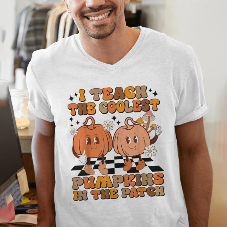 I Teach The Coolest Pumpkins In The Patch Teacher Halloween Men's V-Neck T-Shirt, funny gift
