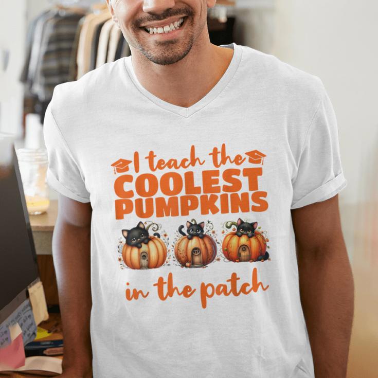 I Teach The Cutest Pumpkins Halloween Teacher Cat Lover Men's V-Neck T-Shirt, funny gift I Teach The Cutest Pumpkins Halloween Teacher Cat Lover Men's V-Neck T-Shirt, funny gift