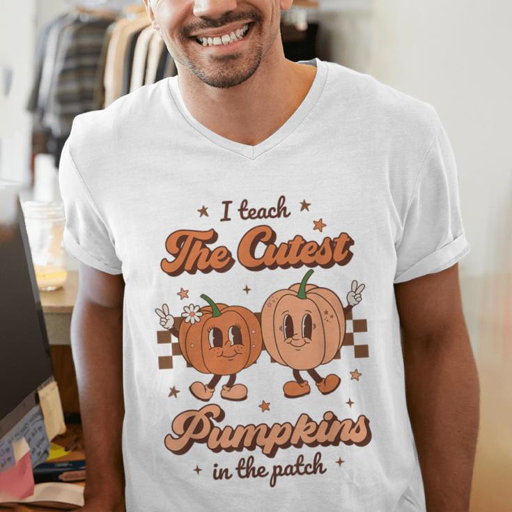 I Teach The Cutest Pumpkins In The Patch Retro Teacher Fall Men's V-Neck T-Shirt, funny gift I Teach The Cutest Pumpkins In The Patch Retro Teacher Fall Men's V-Neck T-Shirt, funny gift