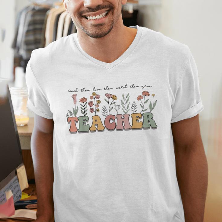 Teach Them Love Them Watch Them Grow Teacher Men's V-Neck T-Shirt, funny gift Teach Them Love Them Watch Them Grow Teacher Men's V-Neck T-Shirt, funny gift