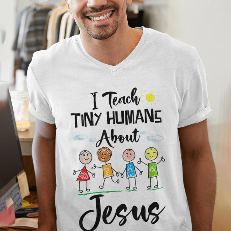 I Teach Tiny Humans About Jesus Sunday School Teacher Men's V-Neck T-Shirt, funny gift I Teach Tiny Humans About Jesus Sunday School Teacher Men's V-Neck T-Shirt, funny gift