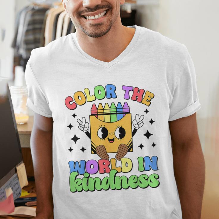 Teacher Back To School Color In Kindness Crayon Pencil Men's V-Neck T-Shirt, funny gift Teacher Back To School Color In Kindness Crayon Pencil Men's V-Neck T-Shirt, funny gift