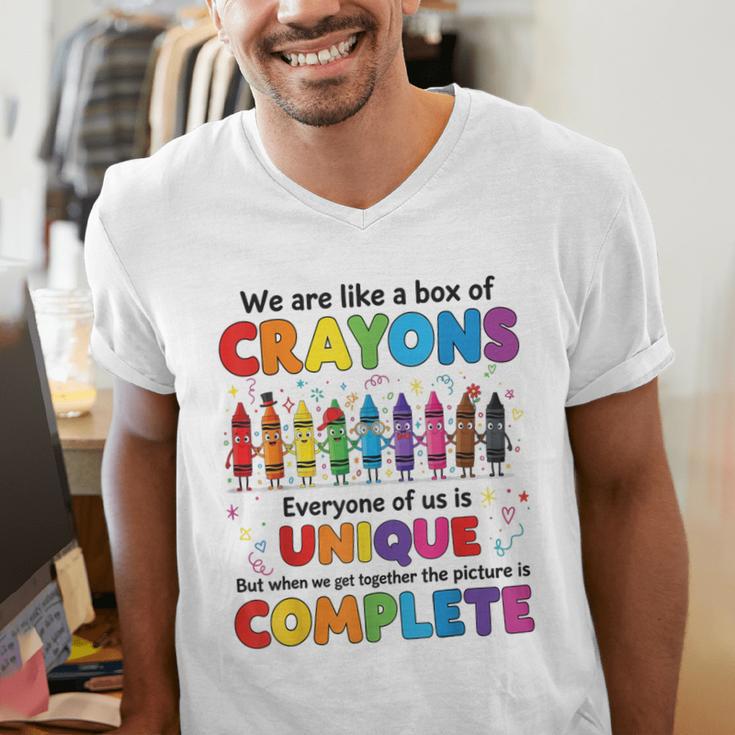 Teacher We Are Like a Box Of Crayons Back To School Men's V-Neck T-Shirt, funny gift Teacher We Are Like a Box Of Crayons Back To School Men's V-Neck T-Shirt, funny gift