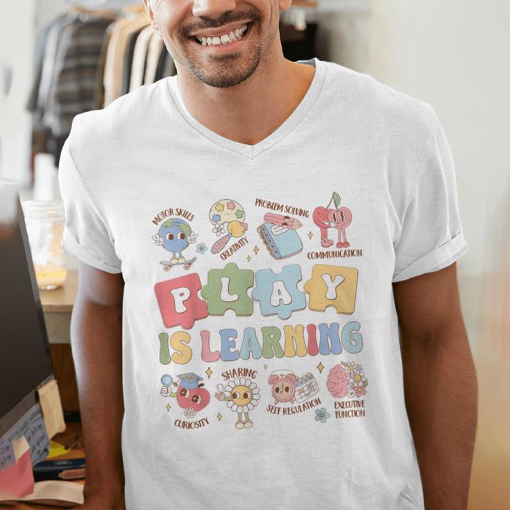 Teacher Groovy Play Is Learning Back To School Men's V-Neck T-Shirt, Groovy Teacher Shirts, funny gift Teacher Groovy Play Is Learning Back To School Men's V-Neck T-Shirt, Groovy Teacher Shirts, funny gift