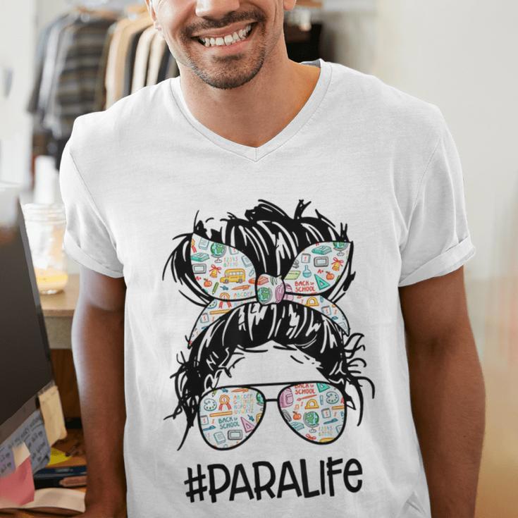 Teacher Para Life Tee Paraprofessional Cute Messy Bun Men's V-Neck T-Shirt, funny gift