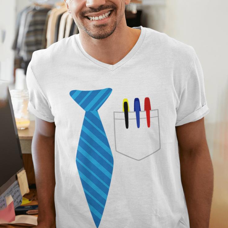 Teacher Tie & Pocket Protector Costume School Men's V-Neck T-Shirt, funny gift Teacher Tie & Pocket Protector Costume School Men's V-Neck T-Shirt, funny gift