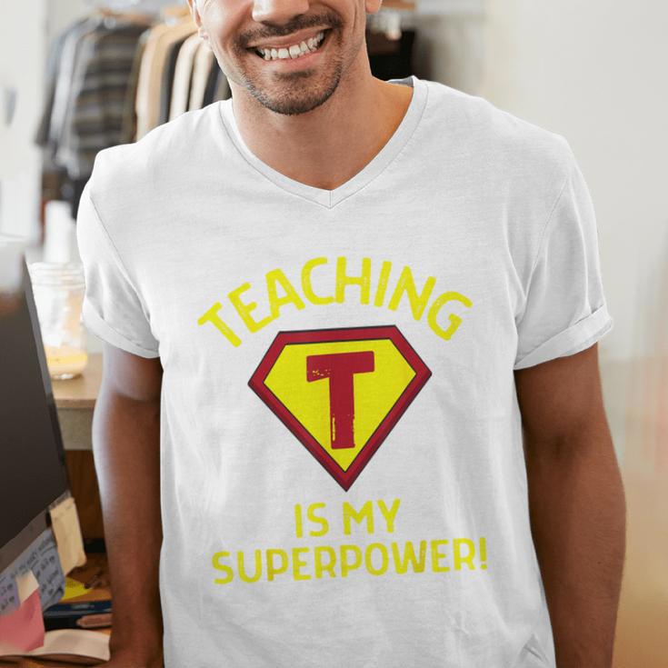 Teaching Is My Superpower Fun Elementary Teacher 1st Grade Men's V-Neck T-Shirt, funny gift
