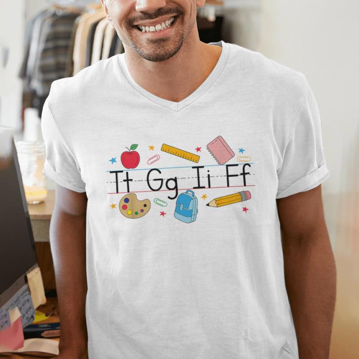 TGIF Teacher Alphabet Kindergarten Teacher Appreciation Men's V-Neck T-Shirt, funny gift