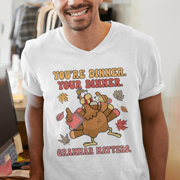 Thanksgiving Grammar Thankful English Teacher Fall Turkey Men's V-Neck T-Shirt, English Teacher Shirts, funny gift