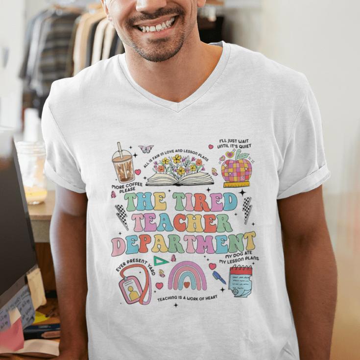 The Tired Teachers Department Retro Groovy Back To School Men's V-Neck T-Shirt, funny gift The Tired Teachers Department Retro Groovy Back To School Men's V-Neck T-Shirt, funny gift