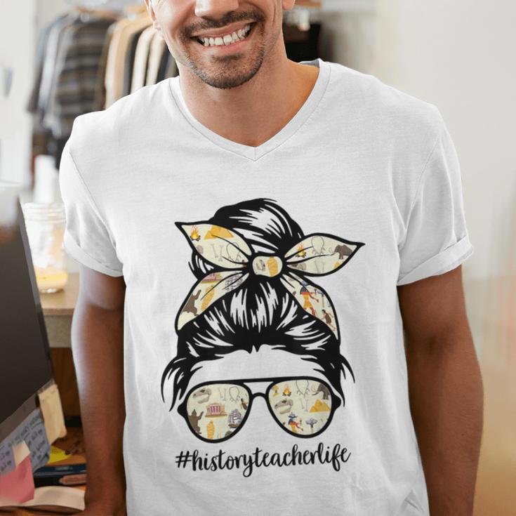 History Teacher Messy Bun Life Hair Glasses Men's V-Neck T-Shirt, History Teacher Shirts, funny gift History Teacher Messy Bun Life Hair Glasses Men's V-Neck T-Shirt, History Teacher Shirts, funny gift