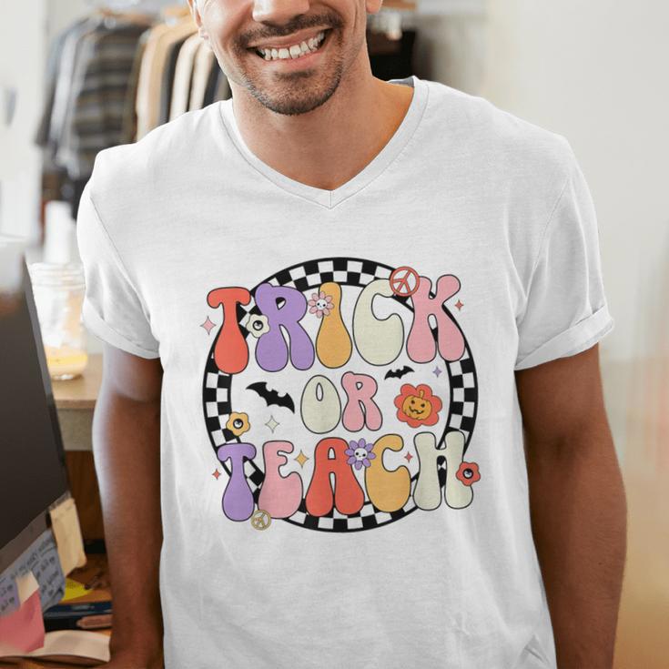Trick Or Teach Retro Groovy Halloween Teacher Men's V-Neck T-Shirt, Groovy Teacher Shirts, funny gift Trick Or Teach Retro Groovy Halloween Teacher Men's V-Neck T-Shirt, Groovy Teacher Shirts, funny gift