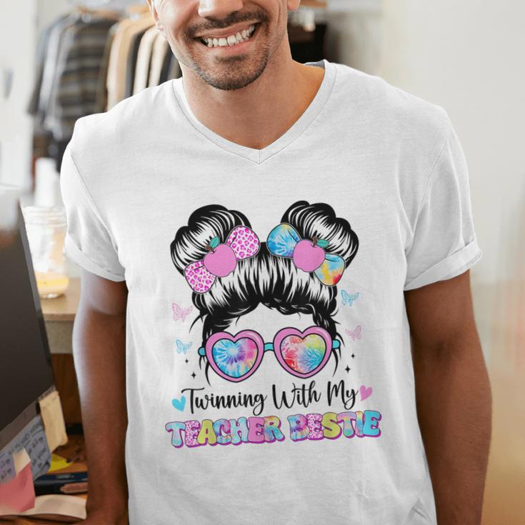 Twinning With My Teacher Bestie Twin Day Friends Teacher Men's V-Neck T-Shirt, funny gift