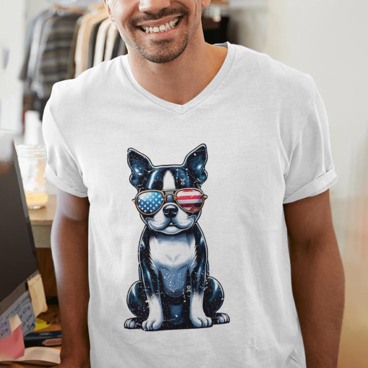 USA Flag Boston Terrier Best Dog Mom Ever 2025 Men's V-Neck T-Shirt, Boston Terrier Mom Shirts, funny gift