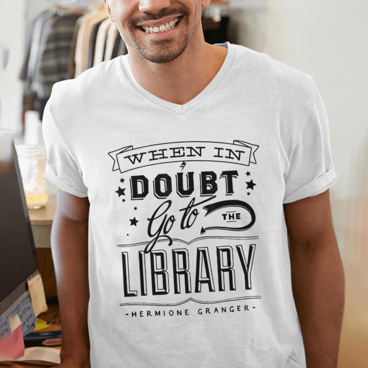 When In Doubt Go To The Library Teacher Vintage Book Lovers Men's V-Neck T-Shirt, funny gift