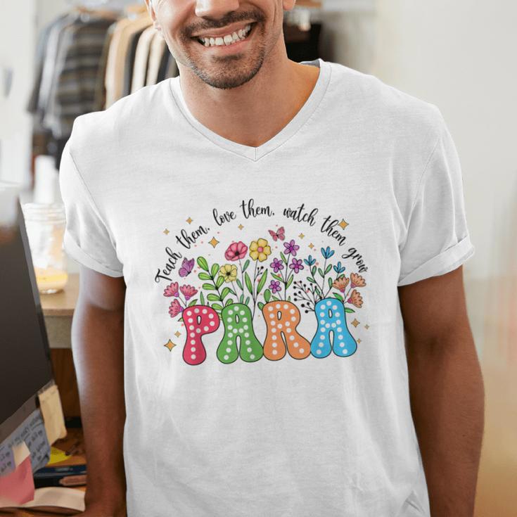 Wildflower Para Floral Paraprofessional Paraeducator Teacher Men's V-Neck T-Shirt, funny gift Wildflower Para Floral Paraprofessional Paraeducator Teacher Men's V-Neck T-Shirt, funny gift