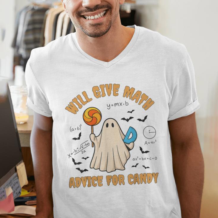 Will Give Math Advice For Candy Math Ghost Teacher Halloween Men's V-Neck T-Shirt, funny gift