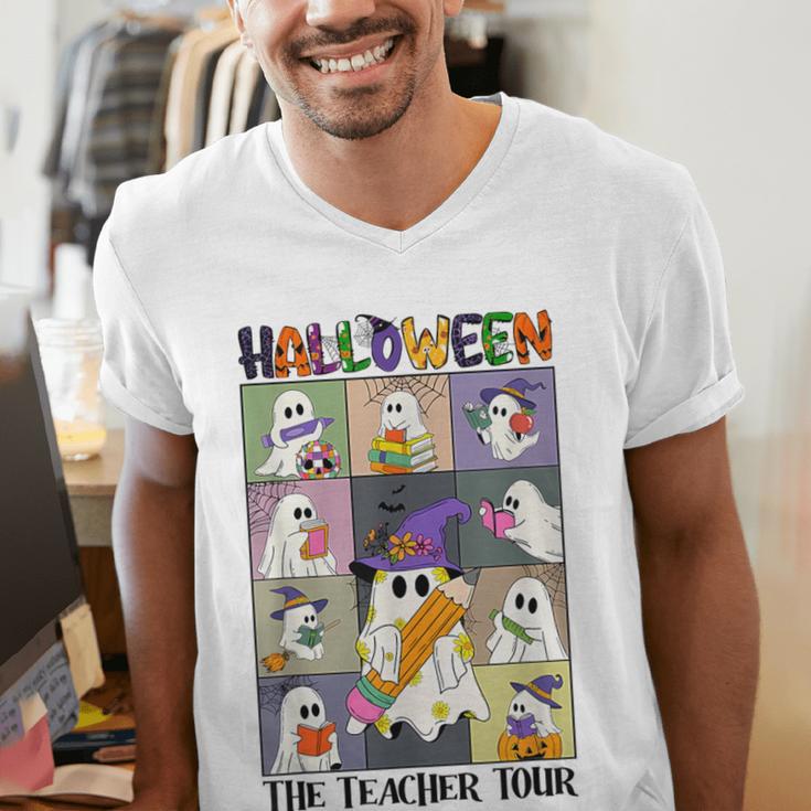 Women Halloween The Teacher Tour Ghosts Pencil Pumpkins Men's V-Neck T-Shirt, funny gift Women Halloween The Teacher Tour Ghosts Pencil Pumpkins Men's V-Neck T-Shirt, funny gift