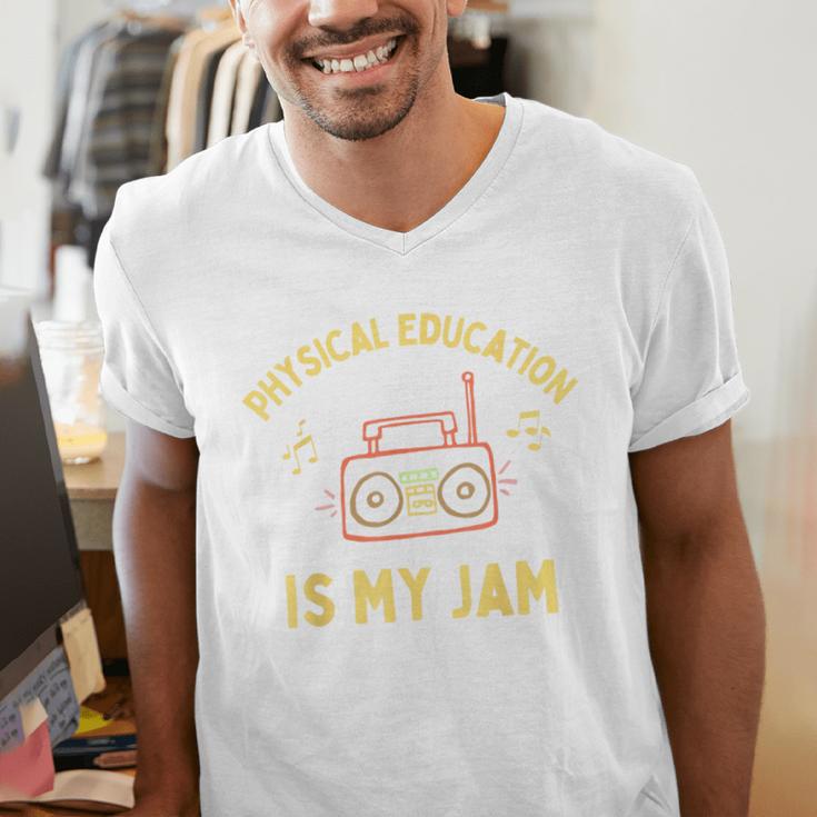 Women's Physical Education Is My Jam PE Teacher Appreciation Men's V-Neck T-Shirt, Pe Teacher Shirts, funny gift Women's Physical Education Is My Jam PE Teacher Appreciation Men's V-Neck T-Shirt, Pe Teacher Shirts, funny gift