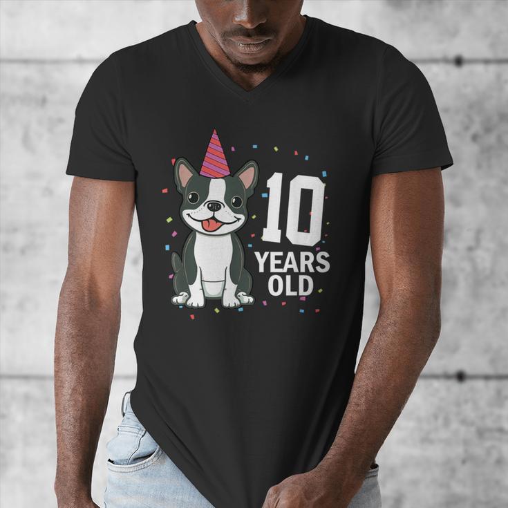 10 Years Old Birthday Boston Terrier Dog Lover 10th Party For Men Women Kids Men's V-Neck T-Shirt, funny design