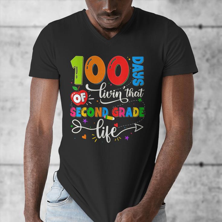100 Days Of Living That 2nd Grade Life Boy Girl Teacher Men's V-Neck T-Shirt, 2nd Grade Teacher Gifts, funny design 100 Days Of Living That 2nd Grade Life Boy Girl Teacher Men's V-Neck T-Shirt, 2nd Grade Teacher Gifts, funny design