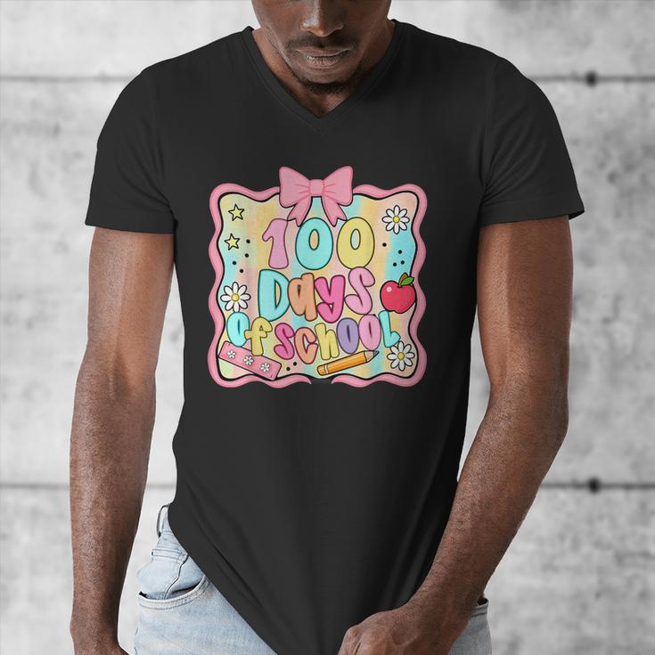 100 Days Of School Preppy 100th Day Of School Teacher Kids Men's V-Neck T-Shirt, funny design 100 Days Of School Preppy 100th Day Of School Teacher Kids Men's V-Neck T-Shirt, funny design