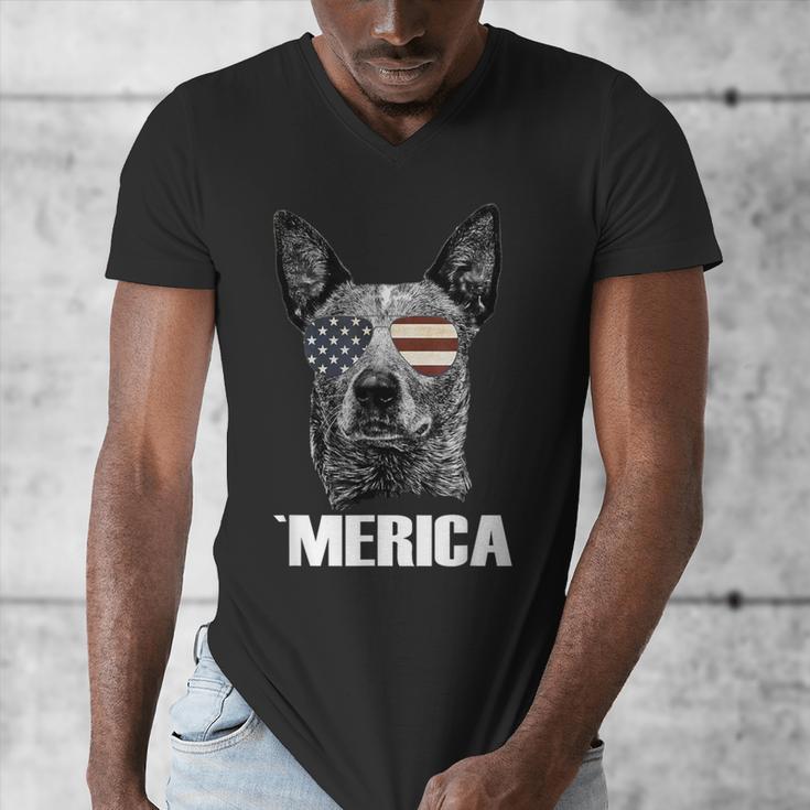 4th July Blue Heeler Dog Merica Patriotic USA Flag Cute Men's V-Neck T-Shirt, funny design