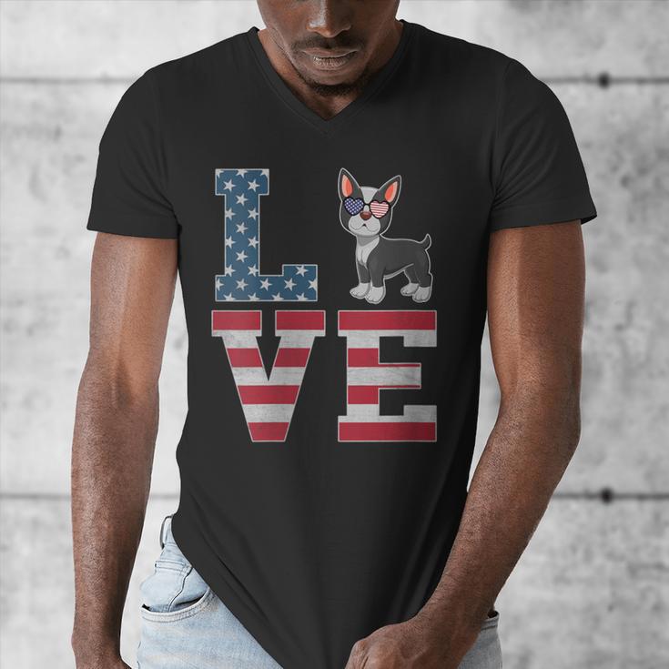4th Of July Decor Patriotic LOVE Boston Terrier USA Flag Men's V-Neck T-Shirt, Patriotic Boston Terrier Gifts, Boston Terrier 4th Of July Gifts, funny design