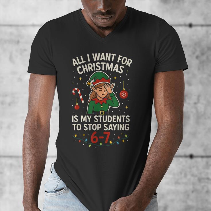 6-7 Students Saying 67 Xmas Six Seven Teacher Christmas Men's V-Neck T-Shirt, funny design