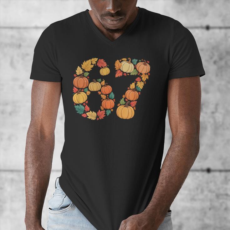 67 6 7 Fall Leaves For Teachers 67 Teacher Men's V-Neck T-Shirt, funny design