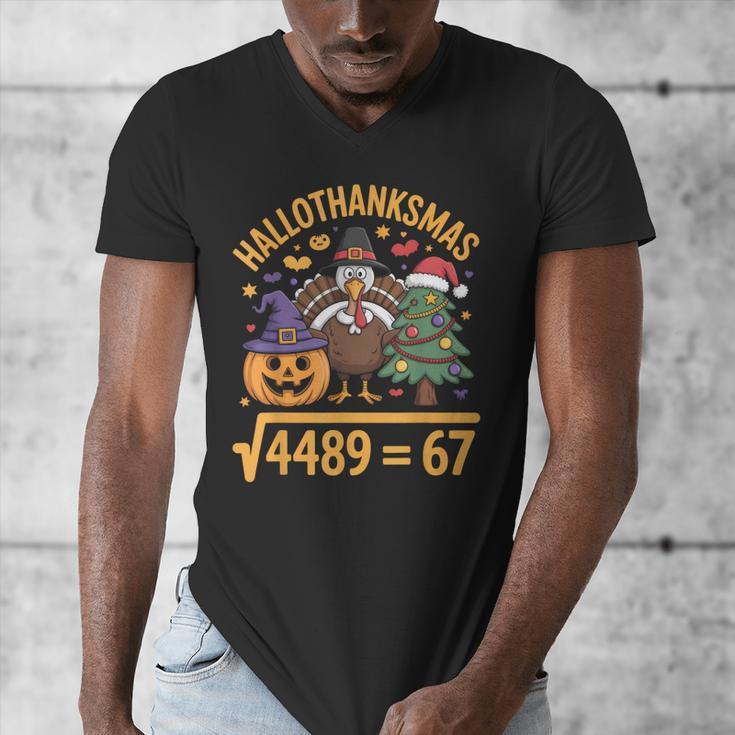 67 Meme Math Teacher Root 4489 Hallothanksmas Six Seven Men's V-Neck T-Shirt, funny design