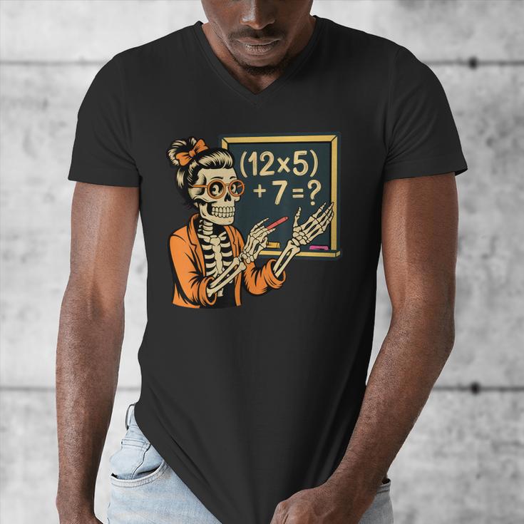 67 Teacher Halloween Skeleton Men's V-Neck T-Shirt, funny design